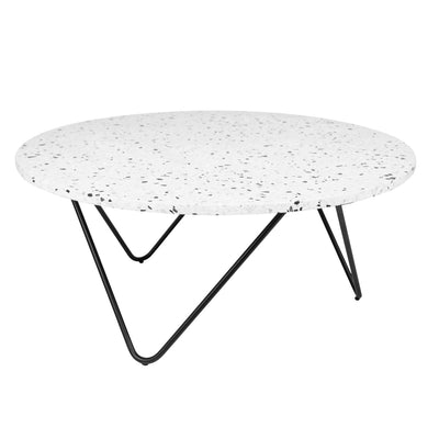 Ronde salontafel wit zwart terrazzo zwarte poot